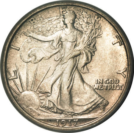  1917 S Walking Liberty Half -- mint mark on obverse