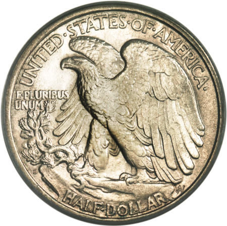  Walking Liberty half dollar: mint mark on reverse
